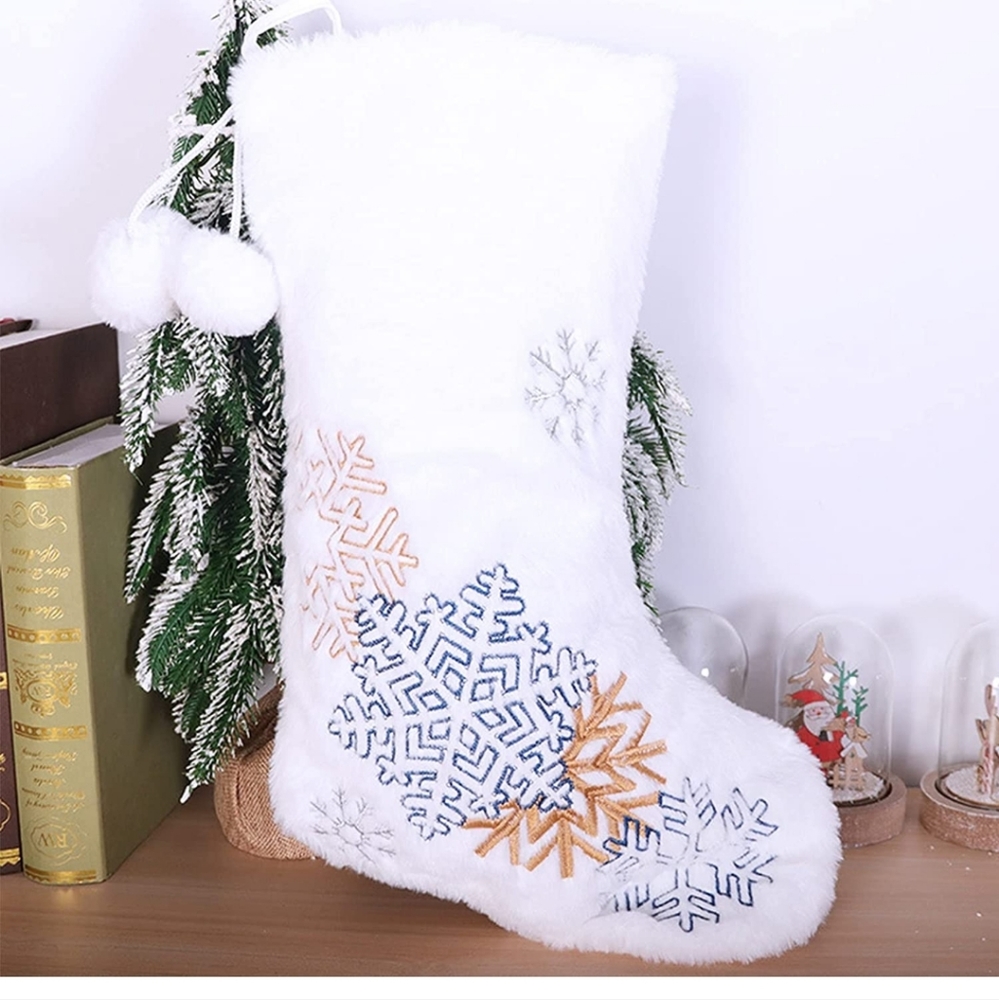 2 pack White Christmas Stockings with Snowflakes